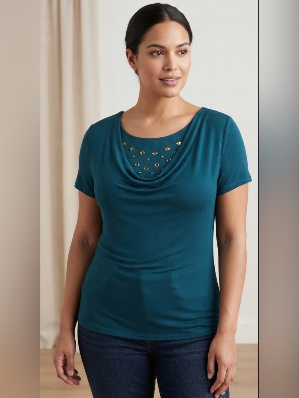 American City Wear Blue Stud Embellished Top (XL)
